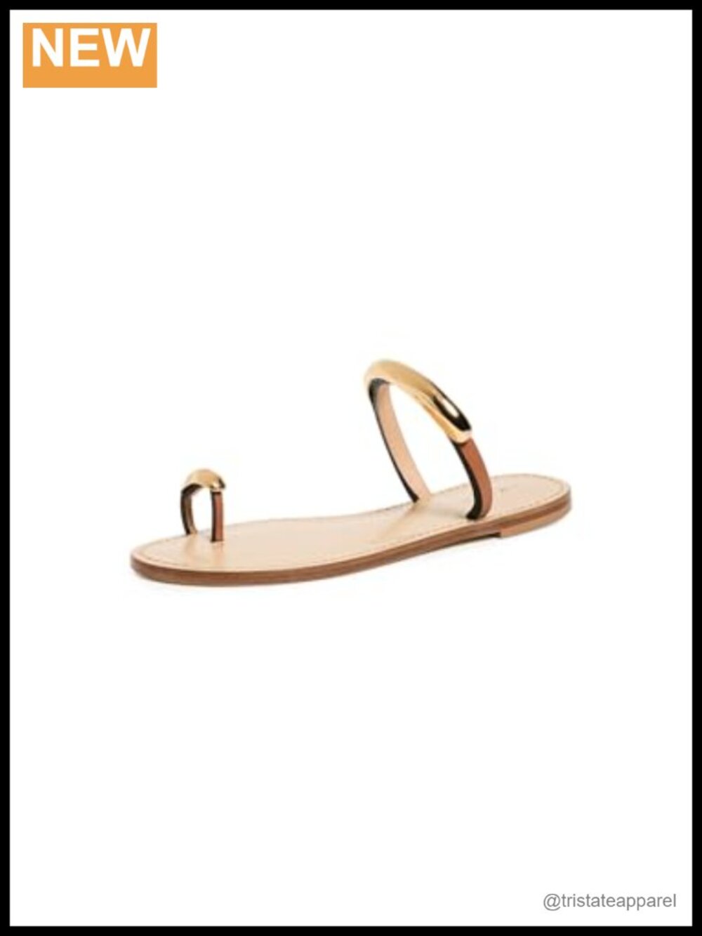 Leather Ankle Strap Flat Sandals - Gold-Tone Trim Padded Footbed